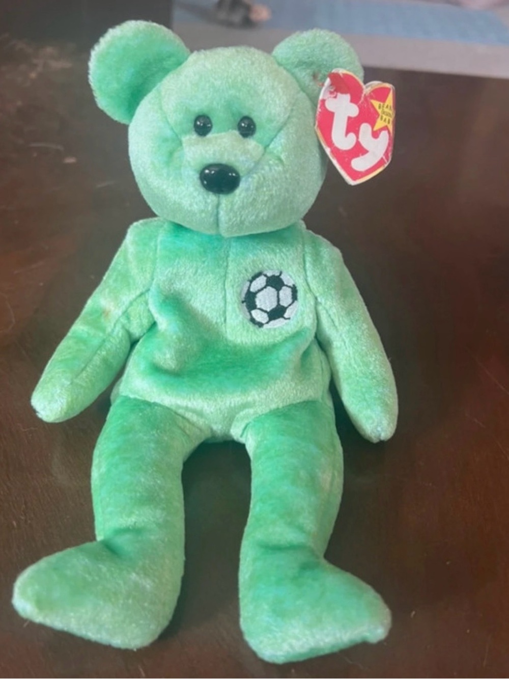 Vintage 1999 Ty Beanie Baby "Kicks" the Soccer Bear (With Original Tags)